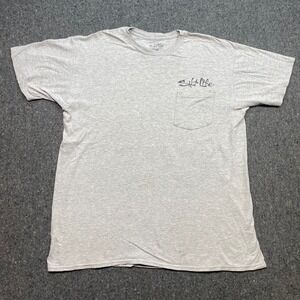 Salt Life Hook Line Sinker TShirt Sz L Mens Gray Coastal Fishing Graphic Pocket